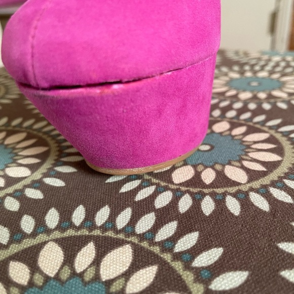 Machi Pink Suede Buckle Platform Booties - Picture 8 of 13